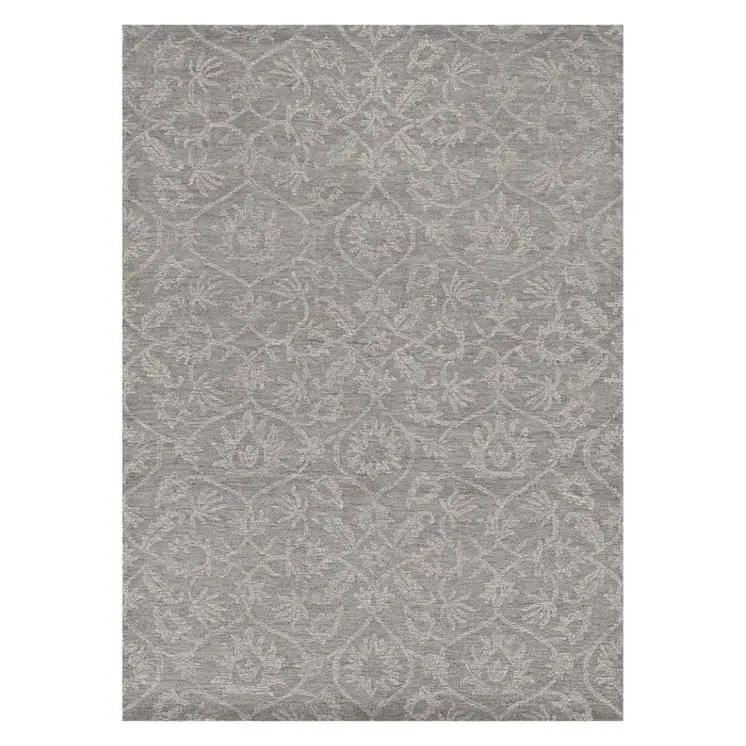 5' X 7' Gray And Light Gray Wool Floral Vines Hand Tufted Area Rug