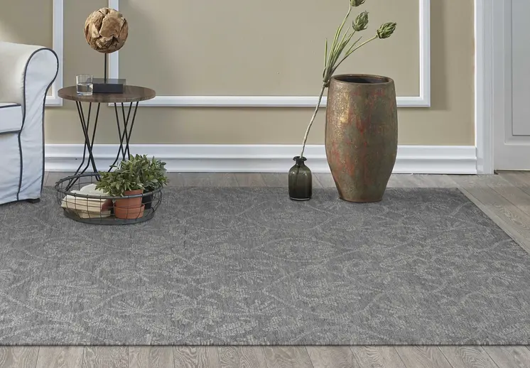 7' X 10' Gray and Light Gray Wool Floral Hand Tufted Area Rug
