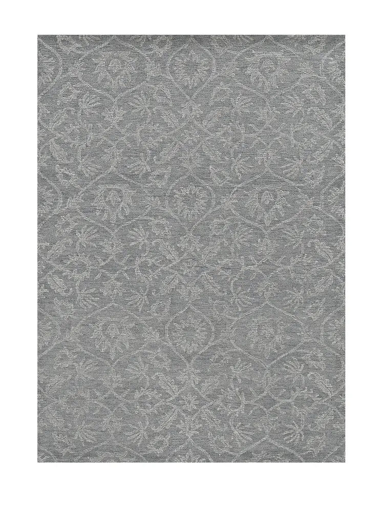9' X 13' Grey Hand Tufted Space Dyed Floral Ogee Indoor Area Rug