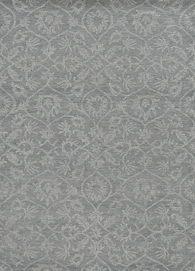 9' X 13' Grey Hand Tufted Space Dyed Floral Ogee Indoor Area Rug
