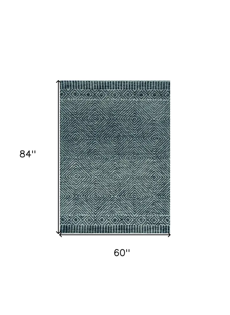 5' X 7' Gray And Black Wool Geometric Hand Tufted Area Rug