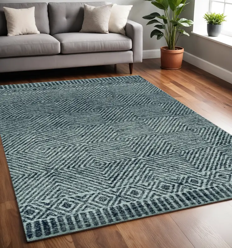 5' X 7' Gray And Black Wool Geometric Hand Tufted Area Rug