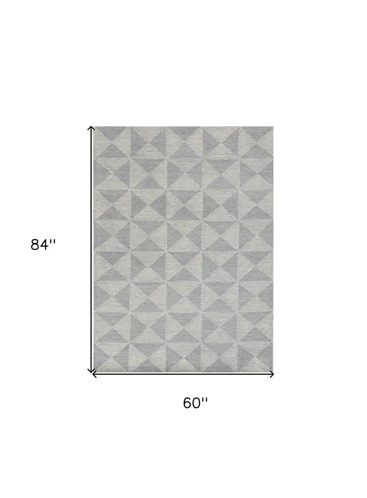 5' X 7' Ivory And Gray Wool Geometric Hand Tufted Area Rug