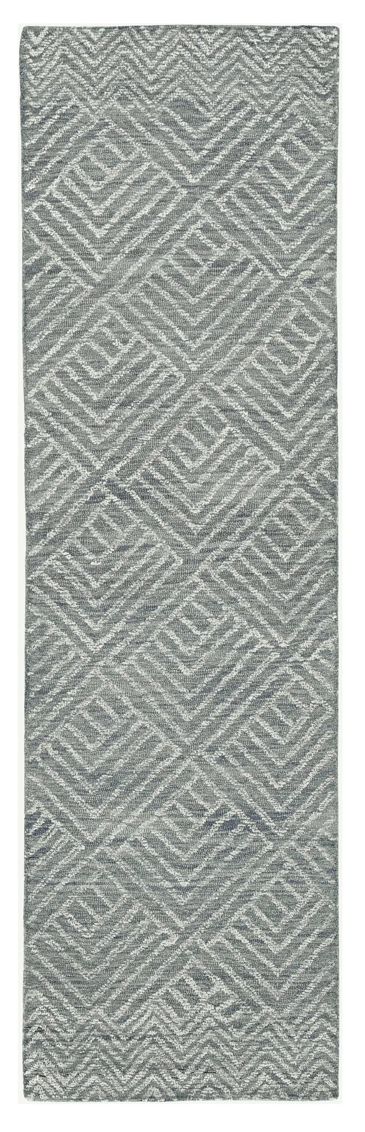 7' X 10' Denim Blue And Gray Wool Geometric Hand Tufted Area Rug
