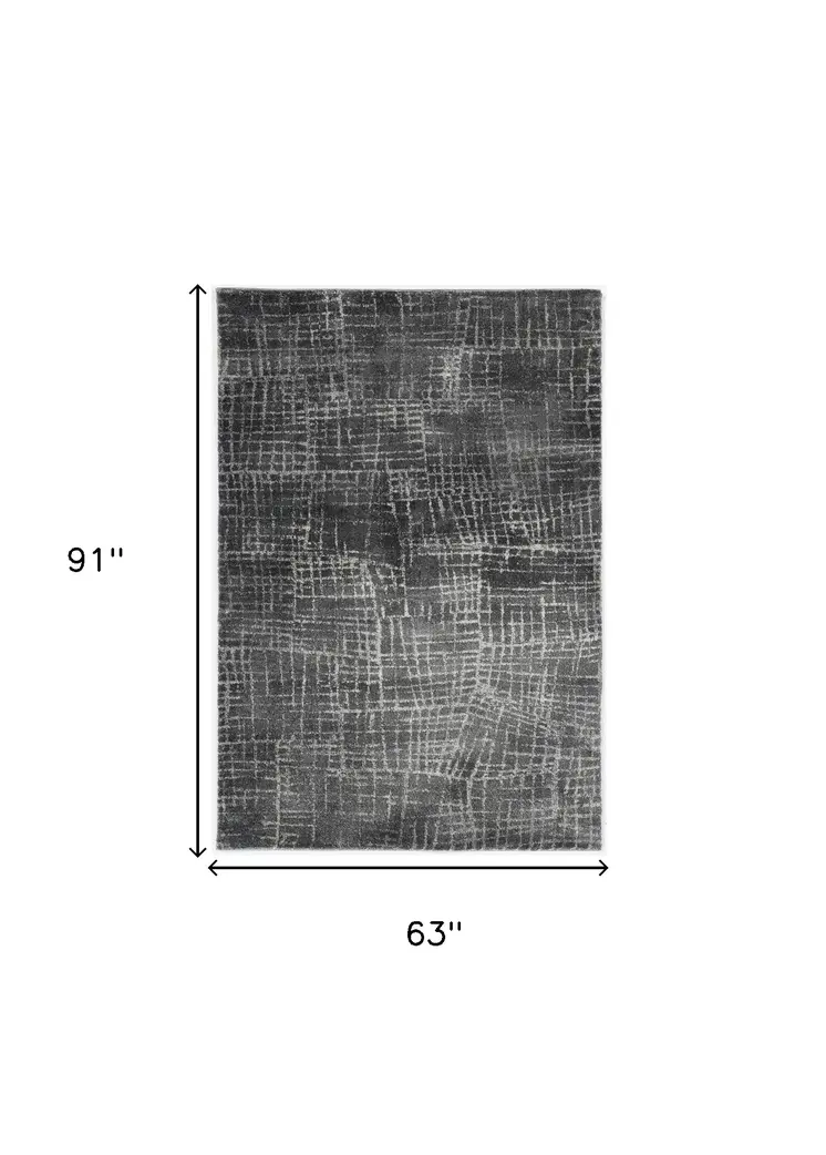 5' X 8' Gray And Dark Gray Abstract Distressed Area Rug