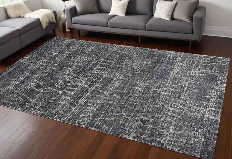 8' X 10' Gray And Dark Gray Abstract Distressed Area Rug