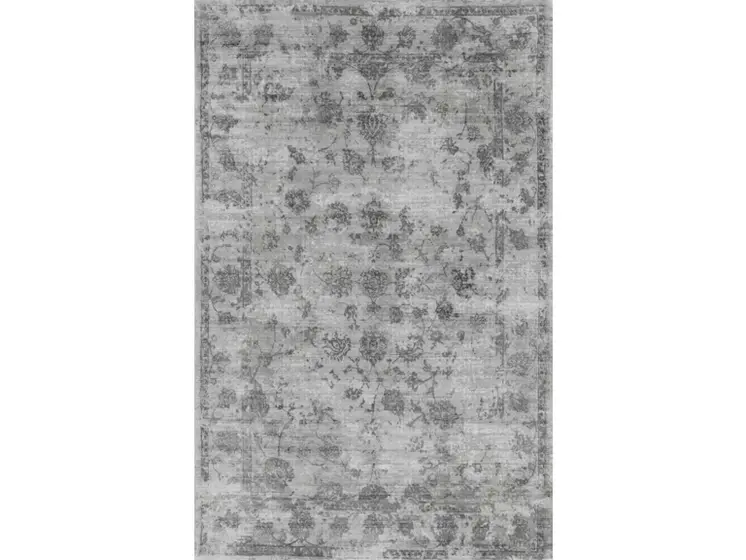 9' X 13' Gray Floral Vines Hand Loomed Distressed Area Rug