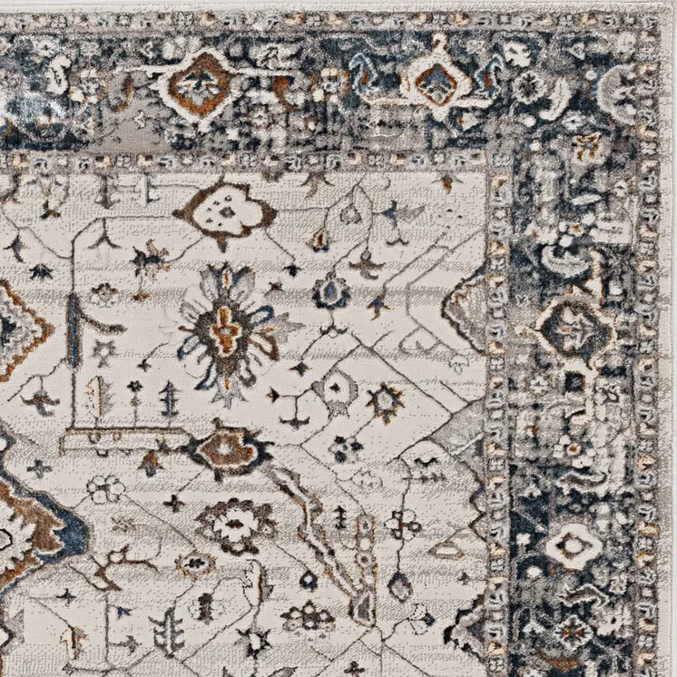 7' X 10' Ivory Gray And Brown Floral Area Rug