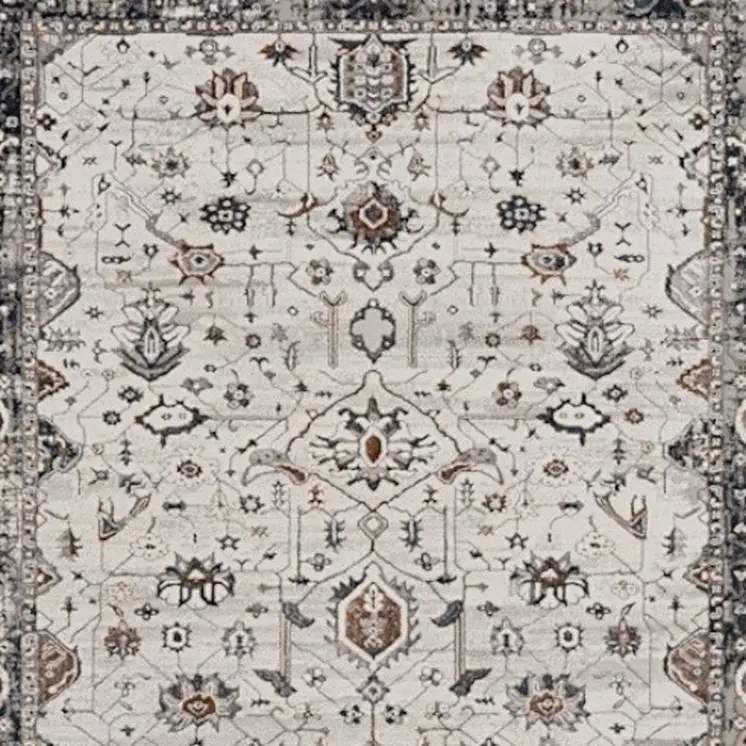7' X 10' Ivory Gray And Brown Floral Area Rug