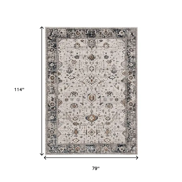 7' X 10' Ivory Gray And Brown Floral Area Rug