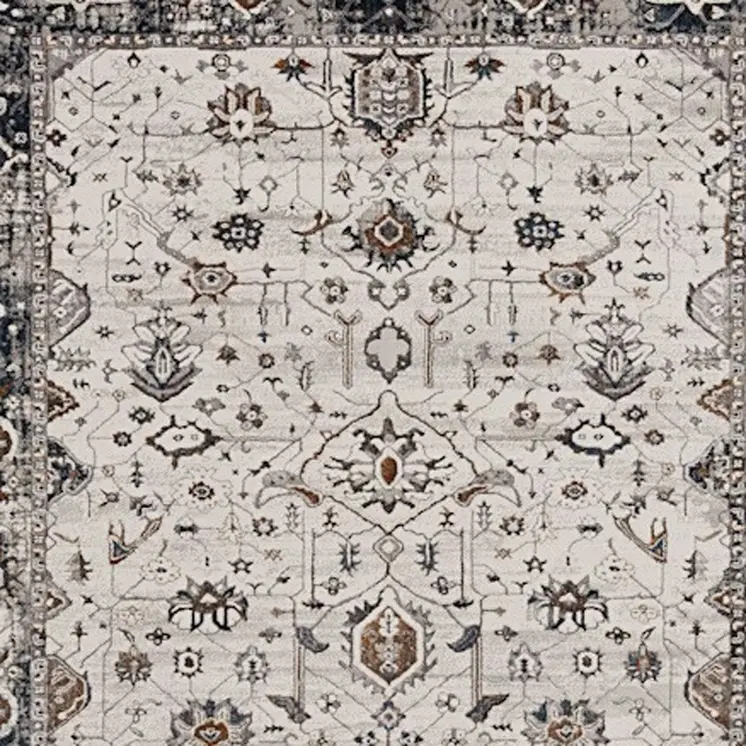 7' X 10' Ivory Gray And Brown Floral Area Rug