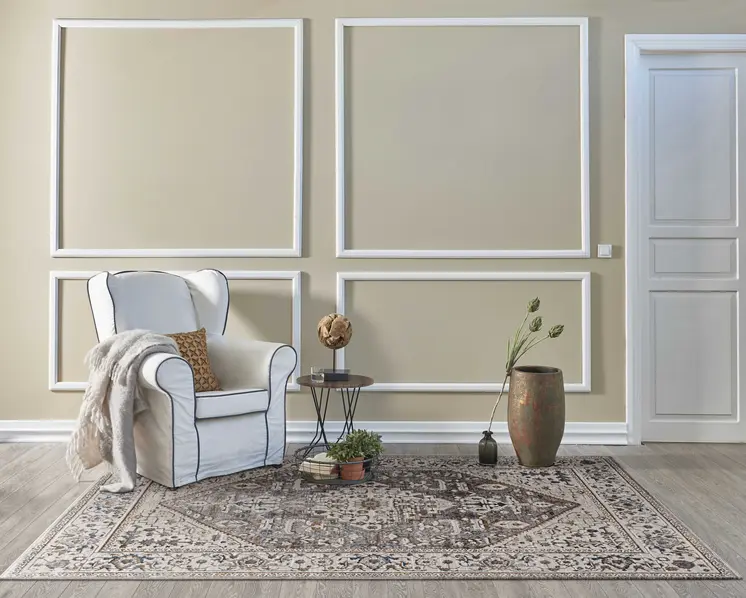 7' X 10' Ivory Gray And Brown Floral Medallion Area Rug