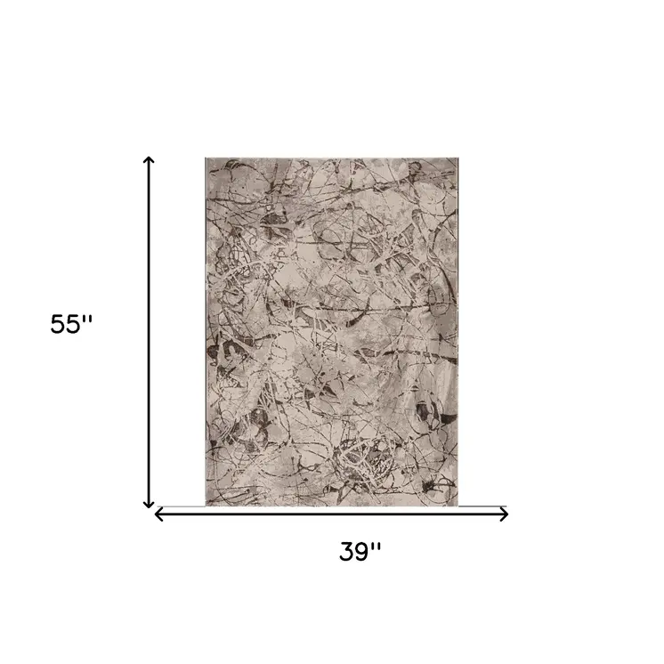 3' X 5' Gray and Ivory Abstract Area Rug