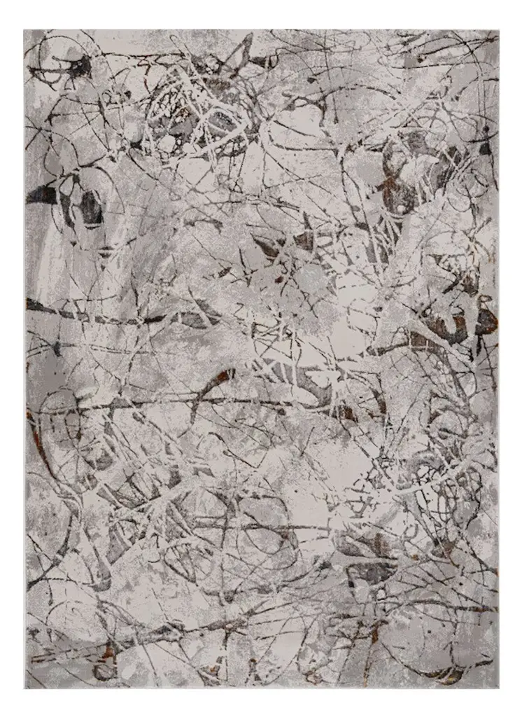 6' X 9' Ivory Gray and Brown Abstract Area Rug