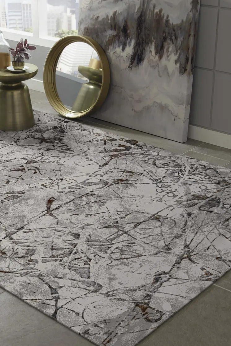 8' X 11' Ivory Gray and Brown Abstract Area Rug