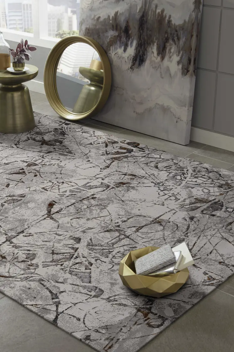 8' X 11' Ivory Gray and Brown Abstract Area Rug