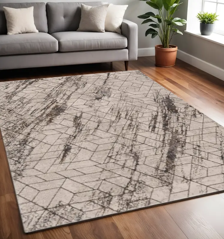 5' X 8' Ivory And Gray Abstract Area Rug