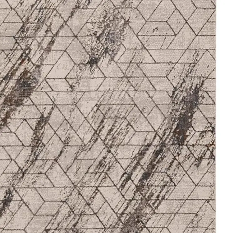 7' X 10' Ivory And Brown Geometric Area Rug