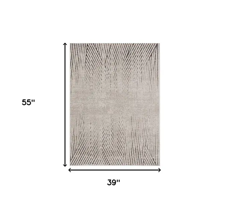 3' X 5' Ivory Or Grey Geometric Lines Area Rug