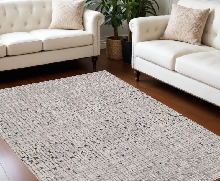8' X 11' Charcoal and Ivory Abstract Area Rug
