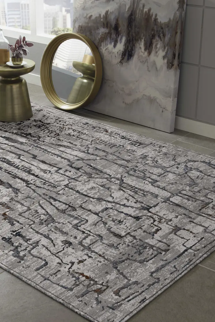 5' X 8' Gray And Black Abstract Distressed Area Rug