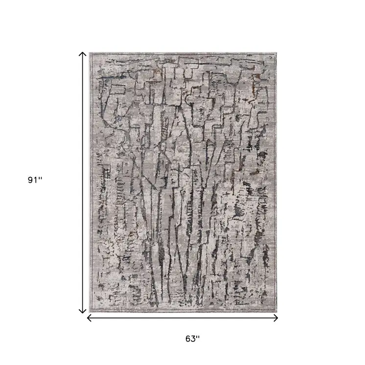 5' X 8' Gray And Black Abstract Distressed Area Rug
