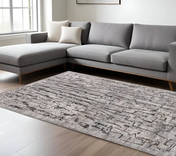 10' X 13' Gray And Black Abstract Area Rug