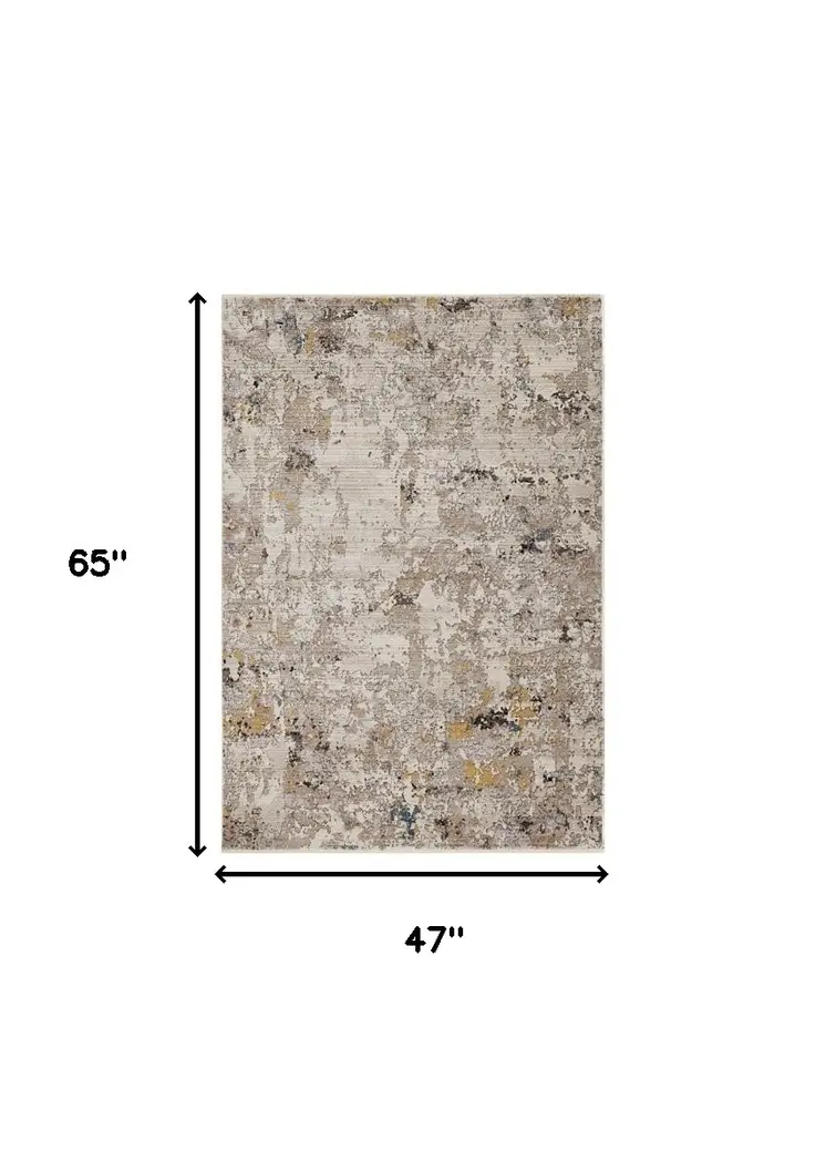 4' X 6' Silver Black And Orange Abstract Distressed Area Rug