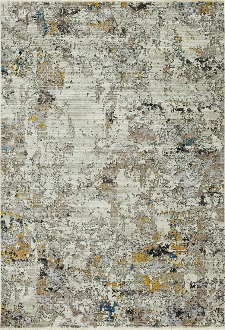 5' X 8' Silver Black And Orange Abstract Distressed Area Rug