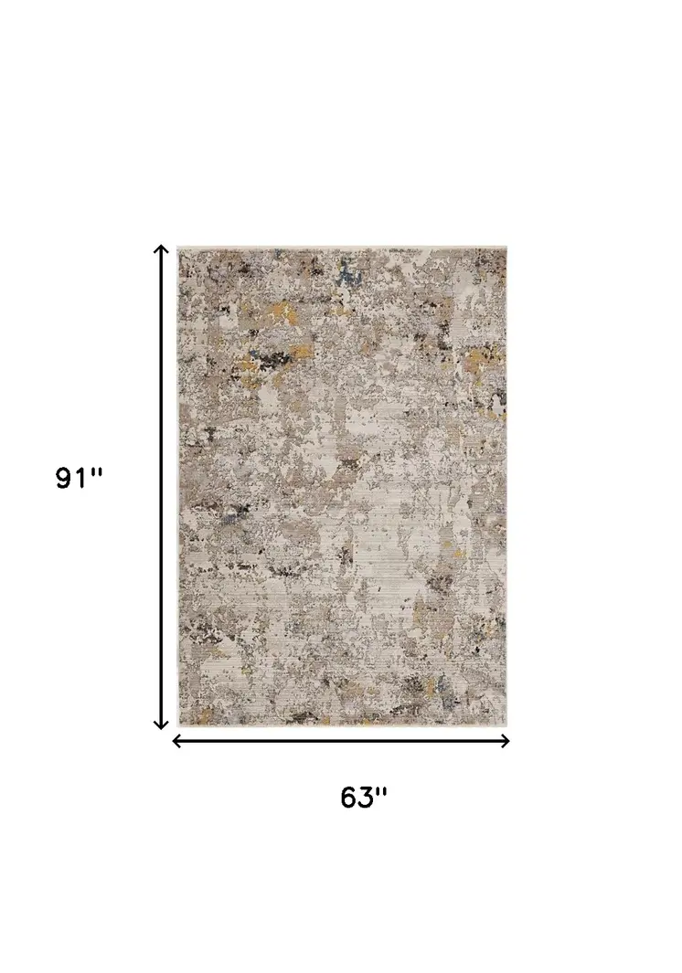 5' X 8' Silver Black And Orange Abstract Distressed Area Rug