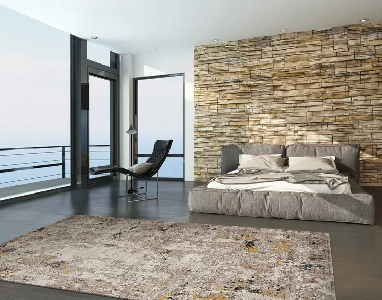 8' X 11' Beige Tan And Gold Abstract Area Rug