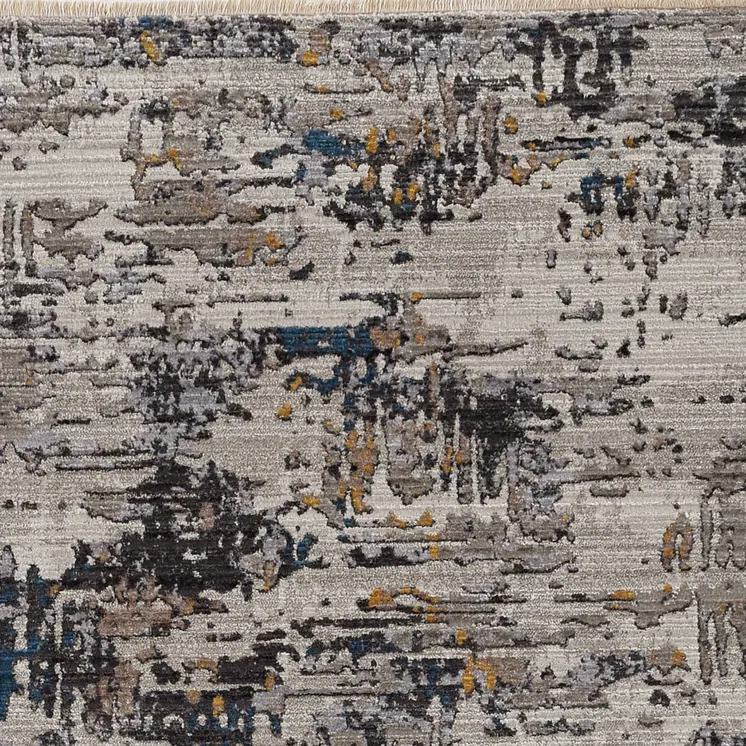 8' X 11' Gray Black And Gold Abstract Distressed Area Rug