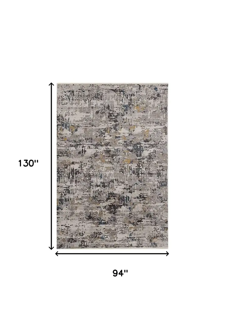 8' X 11' Gray Black And Gold Abstract Distressed Area Rug