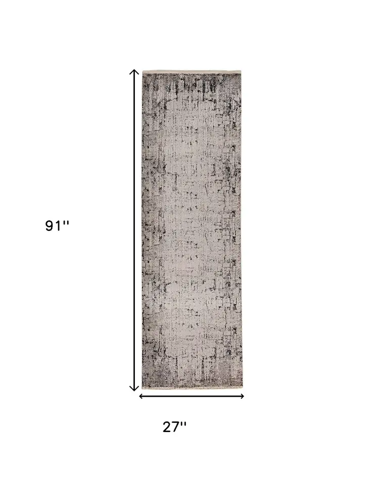 8' Ivory And Gray Abstract Distressed Runner Rug