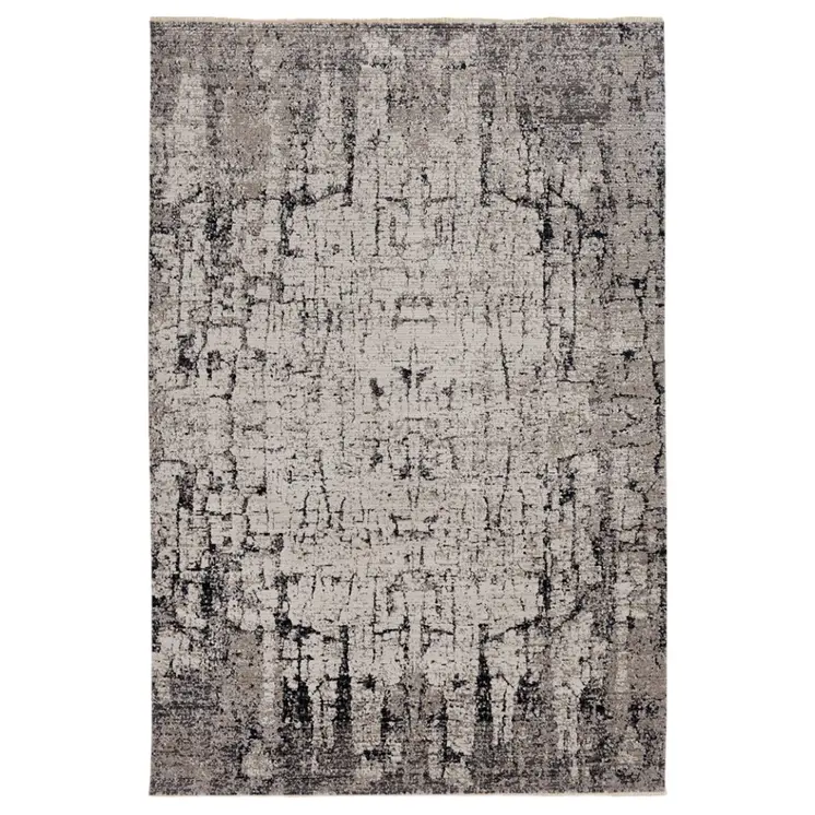 4' X 6' Ivory And Gray Abstract Distressed Area Rug