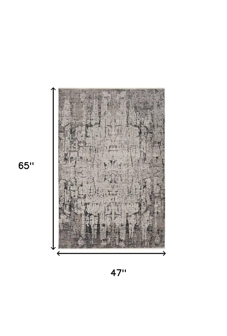 4' X 6' Ivory And Gray Abstract Distressed Area Rug