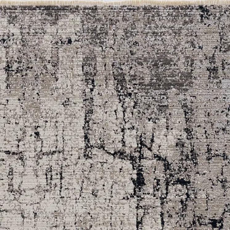 8' X 11' Gray And Ivory Abstract Area Rug With Fringe