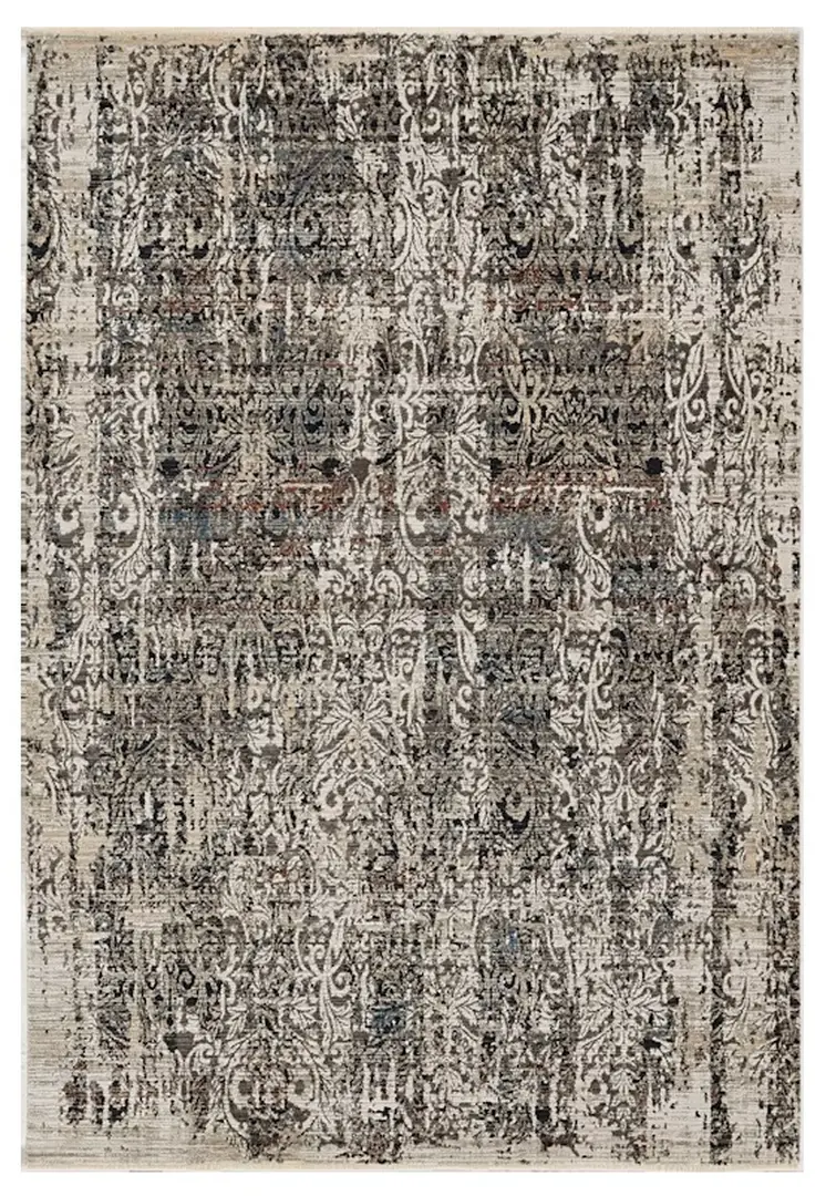 8' X 11' Gray And Ivory Oriental Area Rug With Fringe