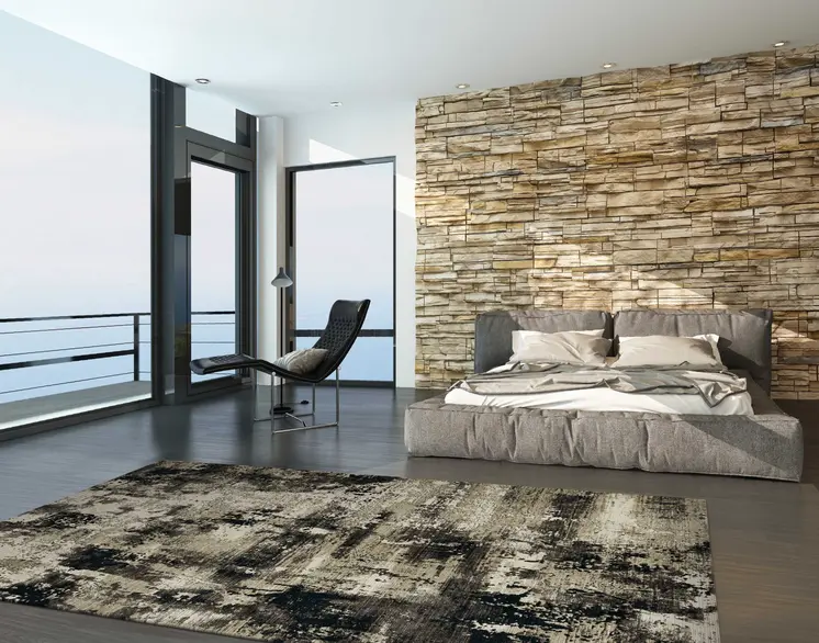 5' X 8' Ivory And Charcoal Abstract Distressed Area Rug