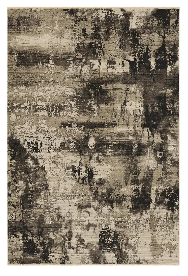 5' X 8' Ivory And Charcoal Abstract Distressed Area Rug