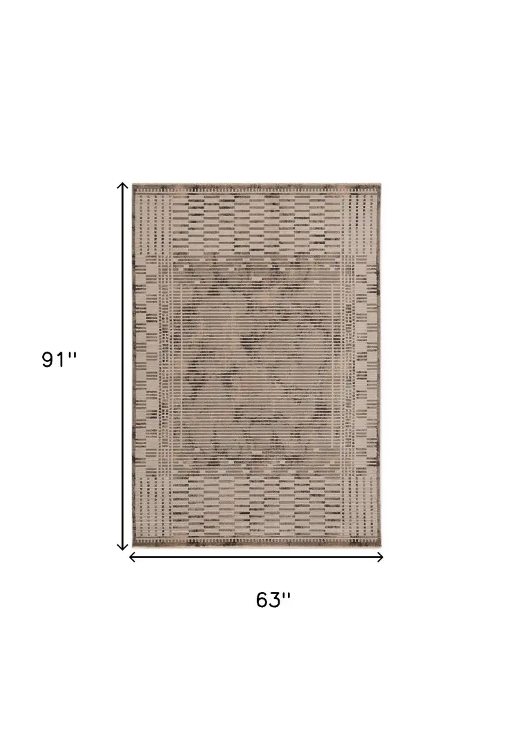 5' X 8' Beige And Brown Abstract Area Rug