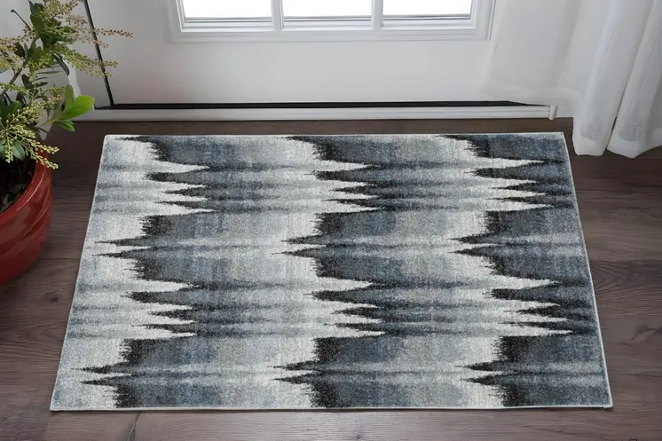 3' X 5' Blue Ivory Machine Woven Abstract Pulse Area Rug