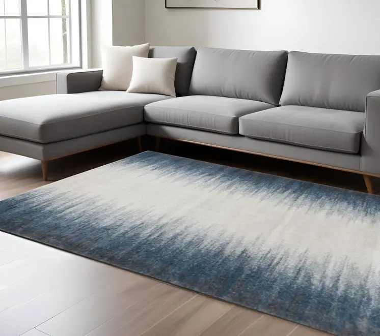 8' X 11' Ivory and Blue Ombre Area Rug
