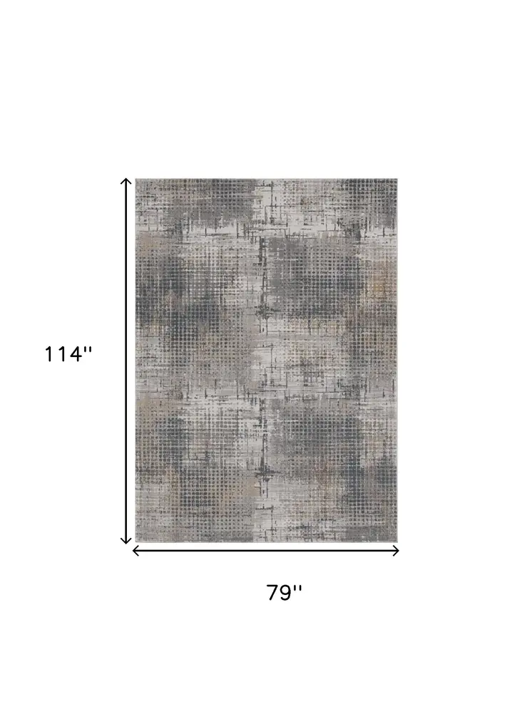 7' X 10' Ivory Navy and Gray Abstract Area Rug