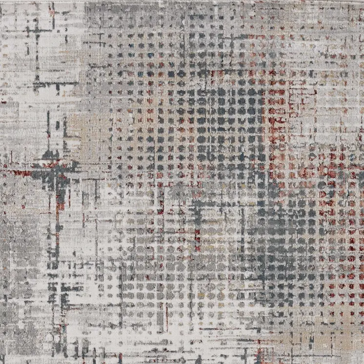 7' X 10' Ivory Gray and Gold Abstract Area Rug