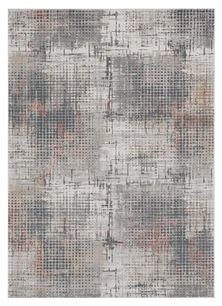 7' X 10' Ivory Gray and Gold Abstract Area Rug