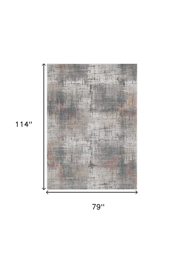 7' X 10' Ivory Gray and Gold Abstract Area Rug