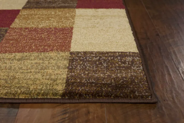 8' X 8' Cream Brown And Red Geometric Round Rug