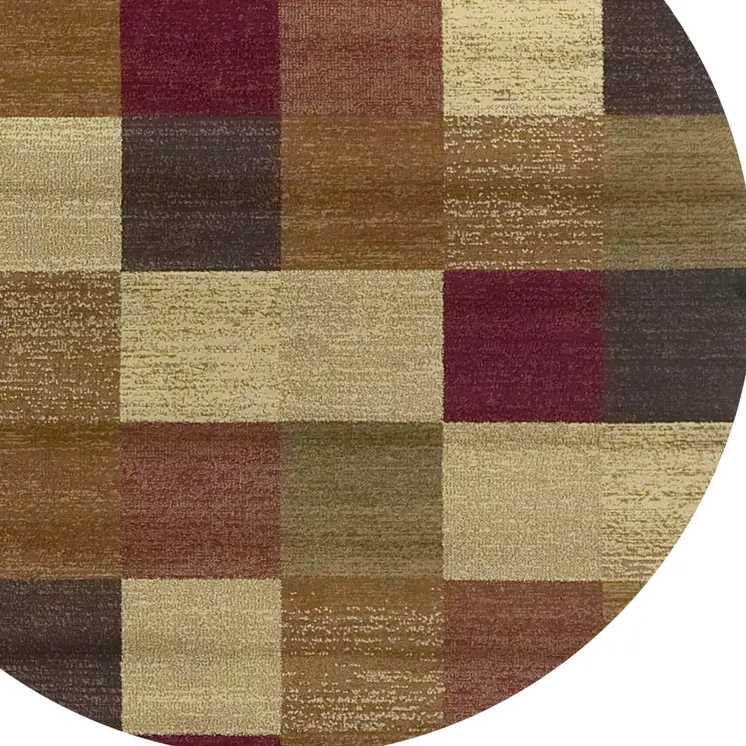 8' X 8' Cream Brown And Red Geometric Round Rug