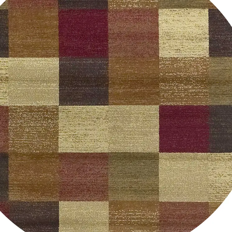 8' X 8' Cream Brown And Red Geometric Round Rug